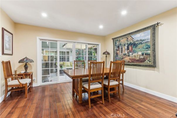 Dining room, Interior, Recessed Lighting, Wood Texture Flooring