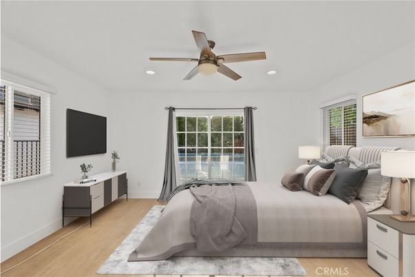 Bedroom, Interior, Recessed Lighting, Wood Texture Flooring