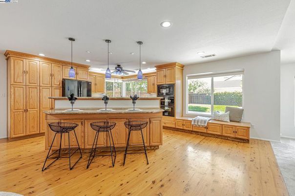 Interior, Kitchen, Pendant Lights, Recessed Lighting, Wood Texture Flooring