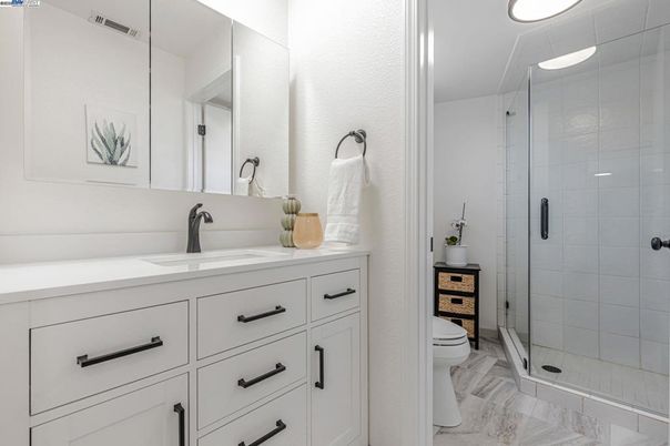 Bathroom, Dual Sink Vanities, Glass Shower, Interior, Recessed Lighting
