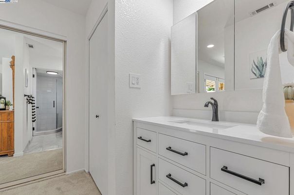 Bathroom, Dual Sink Vanities, Glass Shower, Interior, Recessed Lighting