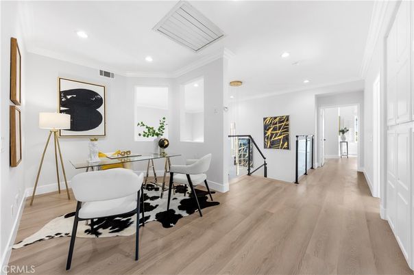 Dining room, Interior, Recessed Lighting, Wood Texture Flooring