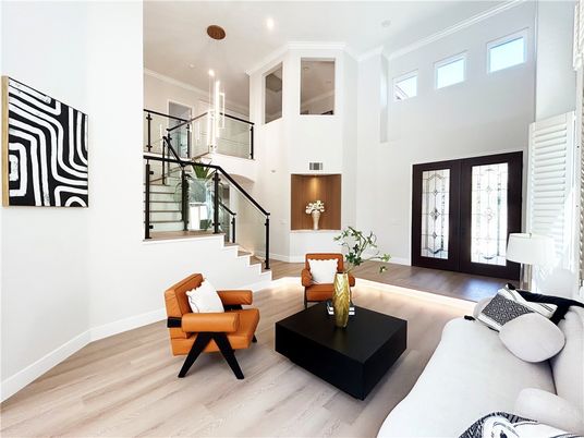 Interior, Living room, Pendant Lights, Recessed Lighting, Wood Texture Flooring