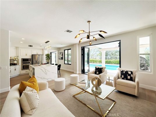 Interior, Kitchen, Living room, Pendant Lights, Recessed Lighting, Stainless Steel Appliances, Wood Texture Flooring