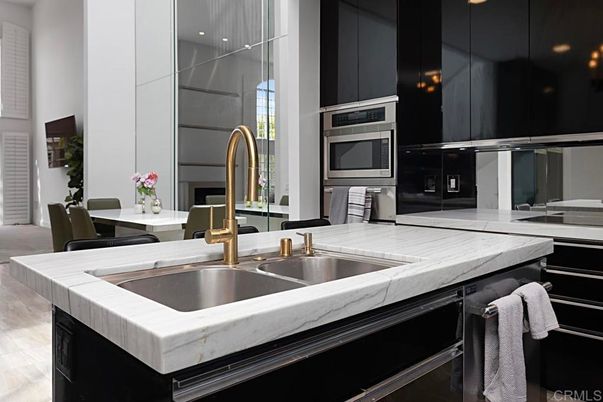 Interior, Kitchen, Stainless Steel Appliances, Tile Countertops, Wood Texture Flooring