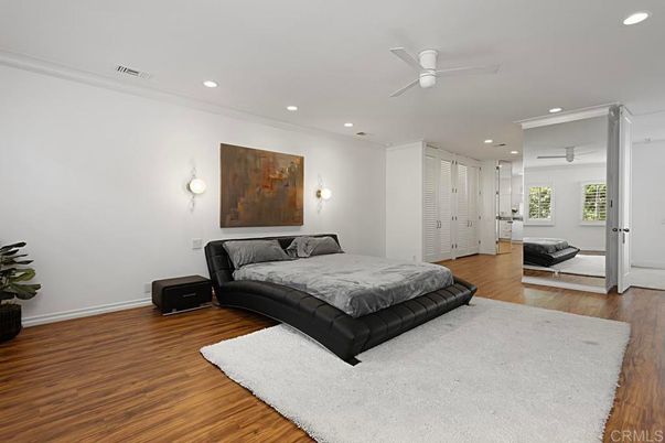 Bedroom, Interior, Recessed Lighting, Wood Texture Flooring