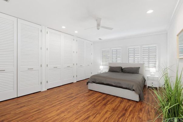 Bedroom, Interior, Recessed Lighting, Wood Texture Flooring