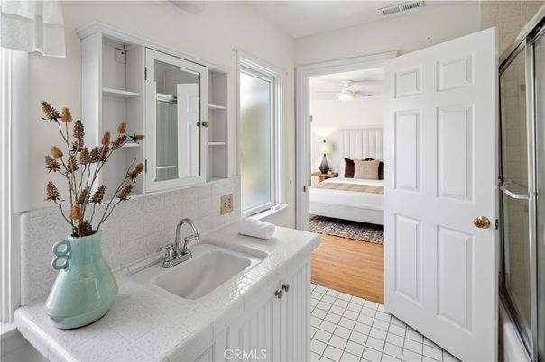 Bathroom, Bedroom, Interior, Tile Countertops, Wood Texture Flooring