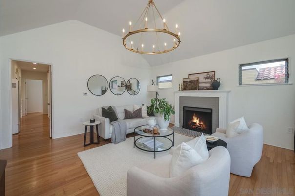 Chandelier, Fireplace, Interior, Living room, Pendant Lights, Recessed Lighting, Wood Texture Flooring