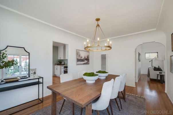 Dining room, Interior, Pendant Lights, Wood Texture Flooring