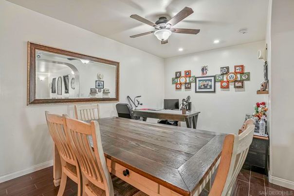 Dining room, Interior, Recessed Lighting, Wood Texture Flooring