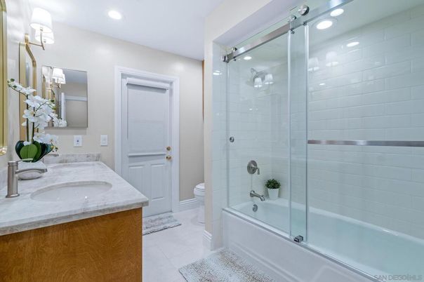 Bathroom, Dual Sink Vanities, Glass Shower, Interior, Recessed Lighting