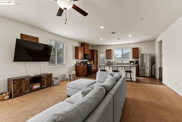 Interior, Kitchen, Living room, Recessed Lighting, Stainless Steel Appliances, Wood Texture Flooring
