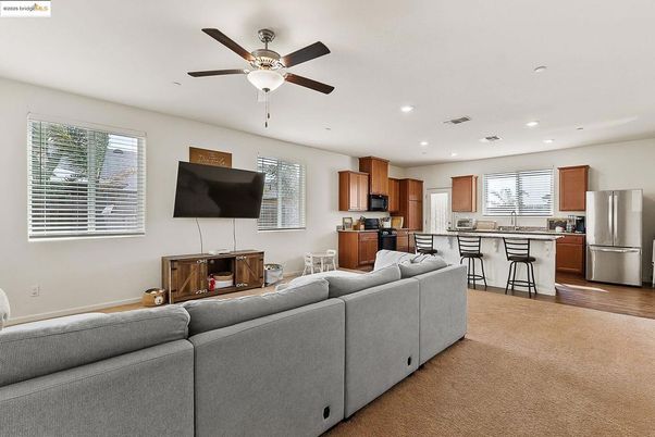 Interior, Kitchen, Living room, Recessed Lighting, Stainless Steel Appliances, Wood Texture Flooring