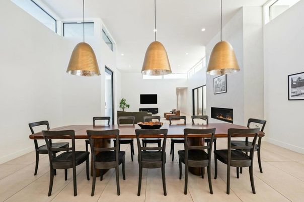 Dining room, Fireplace, Interior, Pendant Lights, Recessed Lighting