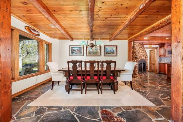 Dining room, Fireplace, Interior, Pendant Lights, Wooden Beams, Wooden Ceilings