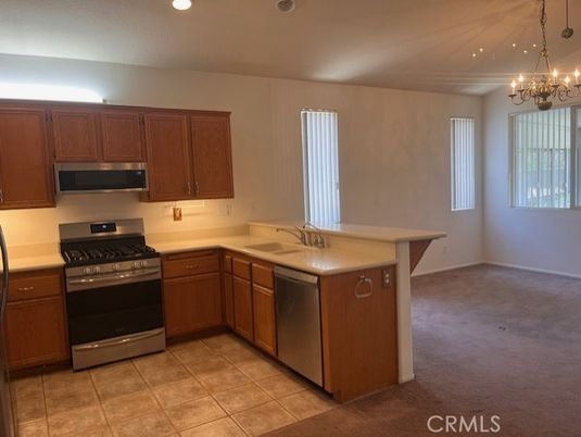 Chandelier, Interior, Kitchen, Recessed Lighting, Stainless Steel Appliances