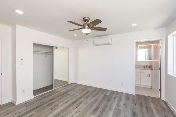 Bathroom, Empty room, Interior, Recessed Lighting, Walk-in Closets, Wood Texture Flooring