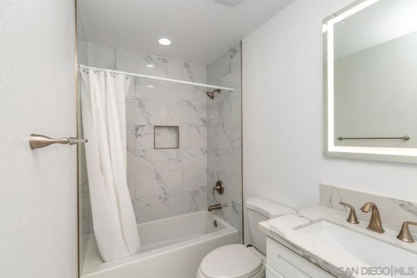 Bathroom, Interior, Marble Walls, Recessed Lighting