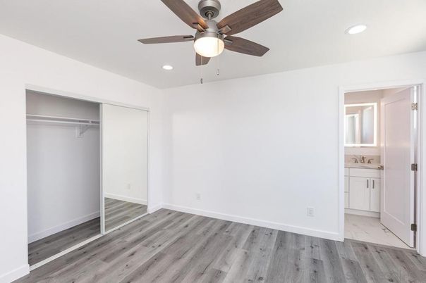 Bathroom, Empty room, Interior, Recessed Lighting, Walk-in Closets, Wood Texture Flooring