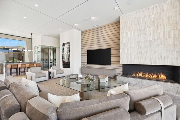 Fireplace, Interior, Living room, Pendant Lights, Recessed Lighting