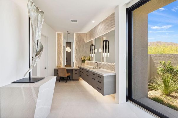 Bathroom, Dual Sink Vanities, Interior, Pendant Lights, Recessed Lighting