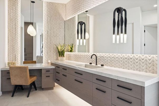 Bathroom, Dual Sink Vanities, Interior, Pendant Lights, Recessed Lighting