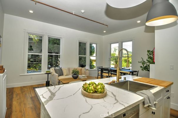 Dining room, Interior, Kitchen, Recessed Lighting, Wood Texture Flooring