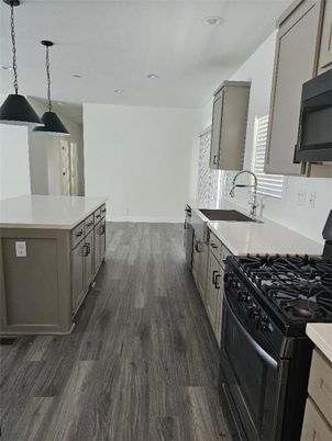 Interior, Kitchen, Pendant Lights, Recessed Lighting, Wood Texture Flooring