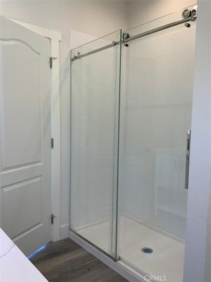 Bathroom, Glass Shower, Interior, Wood Texture Flooring