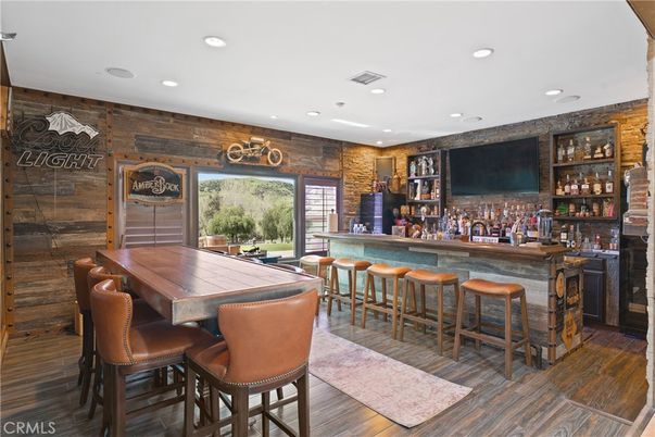 Dining room, Interior, Recessed Lighting, Wood Texture Flooring, Wooden Walls