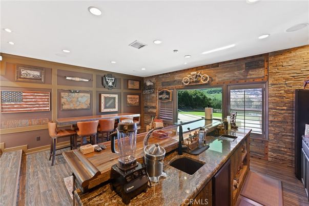 Dining room, Interior, Recessed Lighting, Stone Walls, Wood Texture Flooring
