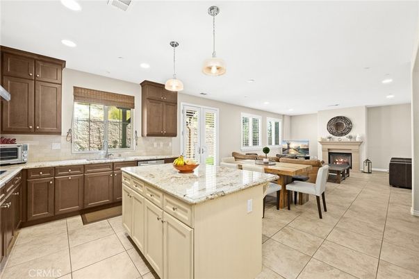 Dining room, Fireplace, Interior, Kitchen, Living room, Pendant Lights, Recessed Lighting