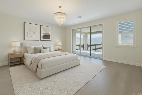 Bedroom, Chandelier, Interior, Wood Texture Flooring