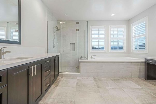 Bathroom, Dual Sink Vanities, Glass Shower, Interior, Recessed Lighting