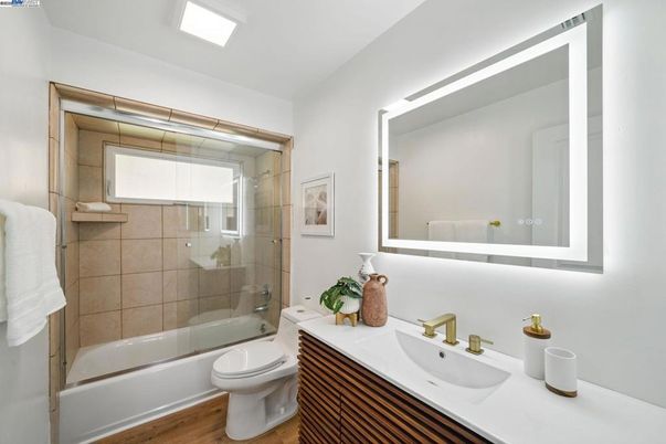 Bathroom, Glass Shower, Interior, Wood Texture Flooring