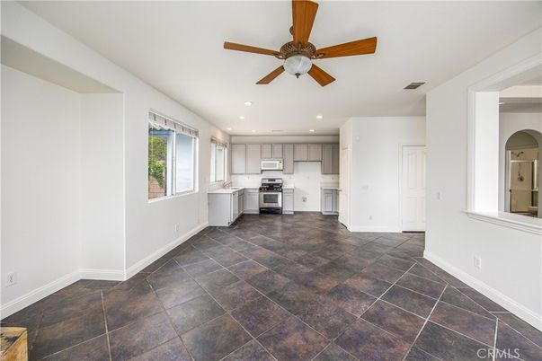 Empty room, Interior, Kitchen, Recessed Lighting, Stainless Steel Appliances