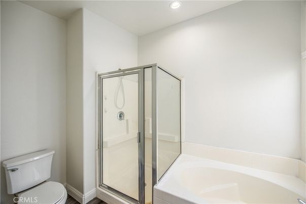 Bathroom, Glass Shower, Interior, Recessed Lighting, Wood Texture Flooring