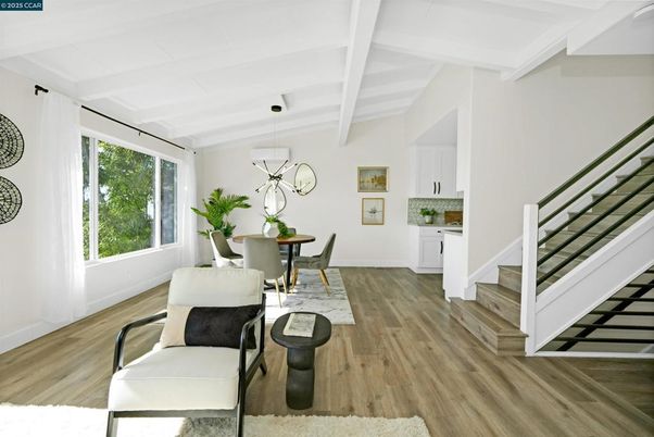 Dining room, Interior, Pendant Lights, Wood Texture Flooring