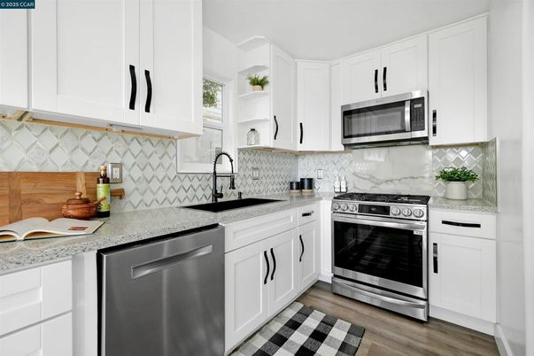 Interior, Kitchen, Stainless Steel Appliances, Wood Texture Flooring
