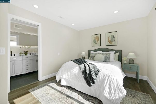 Bedroom, Interior, Recessed Lighting, Wood Texture Flooring