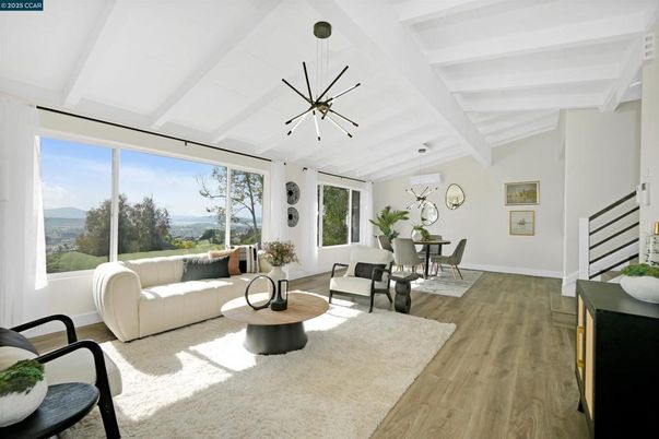 Dining room, Interior, Living room, Pendant Lights, Wood Texture Flooring