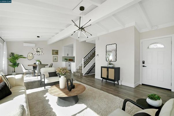 Dining room, Interior, Living room, Pendant Lights, Wood Texture Flooring