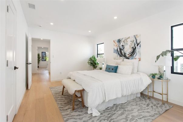 Bedroom, Interior, Recessed Lighting, Wood Texture Flooring