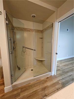 Bathroom, Glass Shower, Interior, Wood Texture Flooring