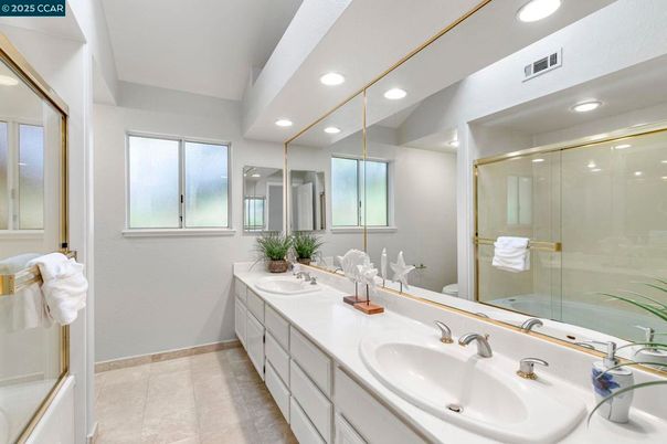 Bathroom, Dual Sink Vanities, Glass Shower, Interior, Recessed Lighting