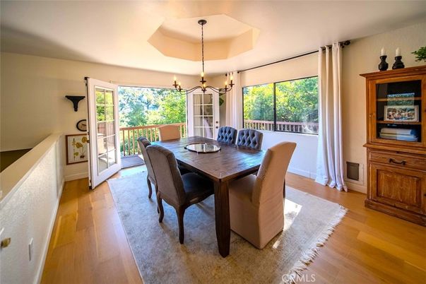 Chandelier, Dining room, Interior, Wood Texture Flooring