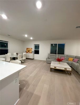 Dining room, Interior, Living room, Recessed Lighting, Wood Texture Flooring