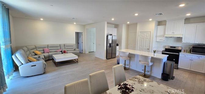Interior, Kitchen, Living room, Recessed Lighting, Stainless Steel Appliances, Wood Texture Flooring