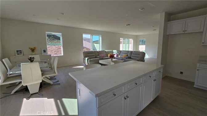 Dining room, Interior, Living room, Recessed Lighting, Wood Texture Flooring